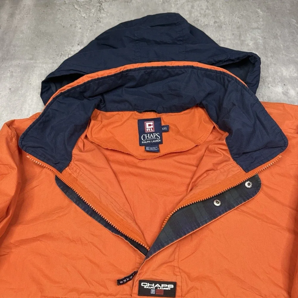Vintage Chaps Ralph Lauren Anorak Packable Hood Windbreaker Jacket Orange XXL